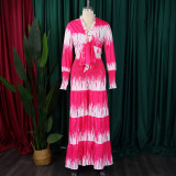 Plus Size Print Long Sleeve Tie Two Piece Pants Set GCZF-8598