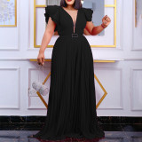 Plus Size Solid Color Press Pleated Loose Jumpsuit GCZF-8491