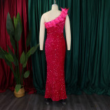 Plus Size Feather Patchwork Sequin Maxi Dress GCZF-8591