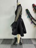 Plus Size Mesh Patchwork Shirt Two Piece Skirts Set NY-10918