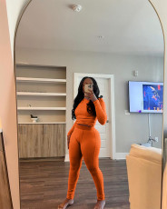 Solid Color Long Sleeve Yoga Two Piece Pants Suit MEM-88606