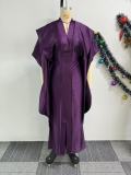Plus Size Pleated V Neck Split Maxi Dress NY-10917