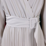 Plus Size V Neck Solid Color Belt Maxi Dress GCZF-8557