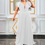 Plus Size Mesh Patchwork Pleated Maxi Dress GCZF-8452
