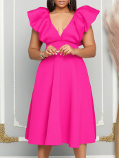 Plus Size Deep V Neck Solid Midi Dress GCZF-8544