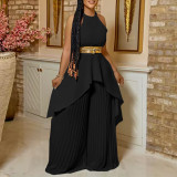 Plus Size Solid Sleeveless Irregular Backless 2 Piece Set GCZF-8534