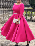 Plus Size Solid Color Half Sleeve Midi Dress(With Belt) GCZF-8600