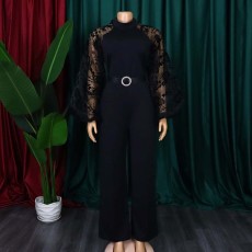 Plus Size Mesh Bubble Sleeve Wide Leg Jumpsuit GCZF-C1-D250
