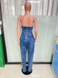 Sexy Wrap Chest Slim Denim Jumpsuit LX-6035