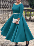 Plus Size Solid Color Half Sleeve Midi Dress(With Belt) GCZF-8600