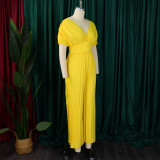 Plus Size Fashion V Neck Solid Jumpsuit GCZF-8592