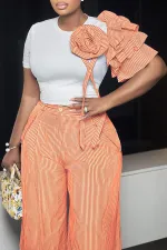 Plus Size Short Sleeve Stripe Loose Two Piece Pants Set NY-3271