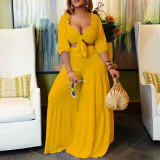 Plus Size Solid Color Short Sleeve Loose 2 Piece Set GCZF-8493