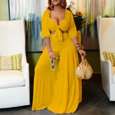 Plus Size Solid Color Short Sleeve Loose 2 Piece Set GCZF-8493