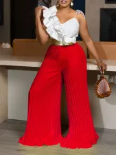 Plus Size Ruffles Sleeveless Tops Two Piece Pants Set GCZF-8605