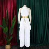 Plus Size Solid Sleeveless Irregular Backless 2 Piece Set GCZF-8534