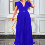 Plus Size Mesh Patchwork Pleated Maxi Dress GCZF-8452