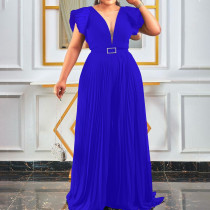 Plus Size Mesh Patchwork Pleated Maxi Dress GCZF-8452
