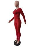 Solid Color Long Sleeve Yoga Two Piece Pants Suit MEM-88606