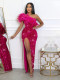Plus Size Feather Patchwork Sequin Maxi Dress GCZF-8591
