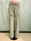Washed Hollow Out Staight Jeans LX-5538