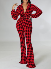 Plus Size Print Bubble Sleeve Tie Jumpsuit GCZF-8559