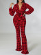Plus Size Print Bubble Sleeve Tie Jumpsuit GCZF-8559