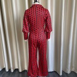 Plus Size Print Long Sleeve Straight Jumpsuit GCZF-8442