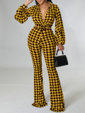 Plus Size Print Bubble Sleeve Tie Jumpsuit GCZF-8559