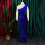 Plus Size Feather Patchwork Sequin Maxi Dress GCZF-8591