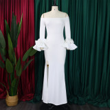 Plus Size One Neck Ruffles Sleeve Split Maxi Dress  GCZF-MG481-C1