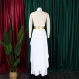 Plus Size Solid Sleeveless Irregular Backless 2 Piece Set GCZF-8534