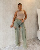 Washed Hollow Out Staight Jeans LX-5538