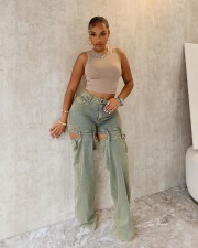 Washed Hollow Out Staight Jeans LX-5538