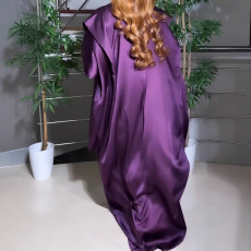 Plus Size Pleated V Neck Split Maxi Dress NY-10917