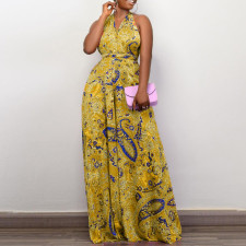 Plus Size Print Halter Backless Jumpsuit  GCZF-8487