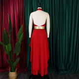 Plus Size Solid Sleeveless Irregular Backless 2 Piece Set GCZF-8534