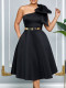 Plus Size Solid Color Slash Shoulder Midi Dress(Without Belt) GCZF-8607