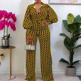 Plus Size Print Long Sleeve Straight Jumpsuit GCZF-8442
