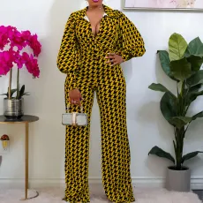 Plus Size Print Long Sleeve Straight Jumpsuit GCZF-8442