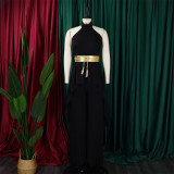 Plus Size Solid Sleeveless Irregular Backless 2 Piece Set GCZF-8534