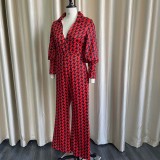 Plus Size Print Long Sleeve Straight Jumpsuit GCZF-8442