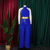 Plus Size Solid Sleeveless Irregular Backless 2 Piece Set GCZF-8534