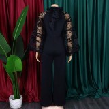 Plus Size Mesh Bubble Sleeve Wide Leg Jumpsuit GCZF-C1-D250
