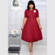 Plus Size Solid Color Pleated Midi Dress GCZF-D049