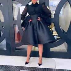 Plus Size Mesh Patchwork Shirt Two Piece Skirts Set NY-10918