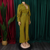 Plus Size Print Bubble Sleeve Tie Jumpsuit GCZF-8559