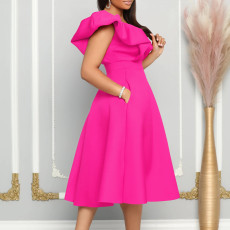 Plus Size Deep V Neck Solid Midi Dress GCZF-8544