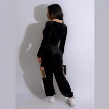 Printed Patchwork Gold Velvet Long Sleeve Pants Set TE-4713