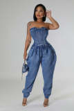Sexy Wrap Chest Slim Denim Jumpsuit LX-6035